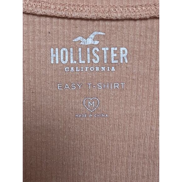 HOLLISTER Waffle Knit Pullover Top Sz M Soft Pink V-Neck Long Sleeves Casual - Picture 8 of 13
